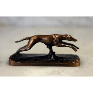Vintage Bronzed Greyhound Dog Paperweight – 5” Running Pose Sculpture – 9.2 oz
